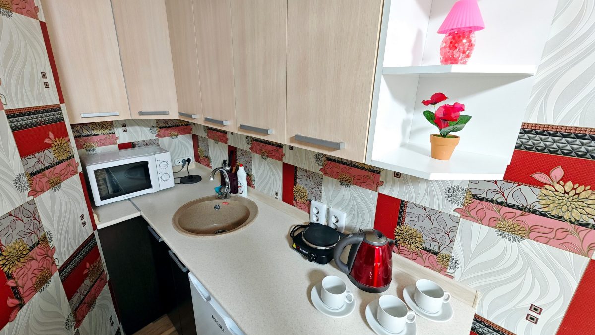 Кухня оборудована посудой и техникой