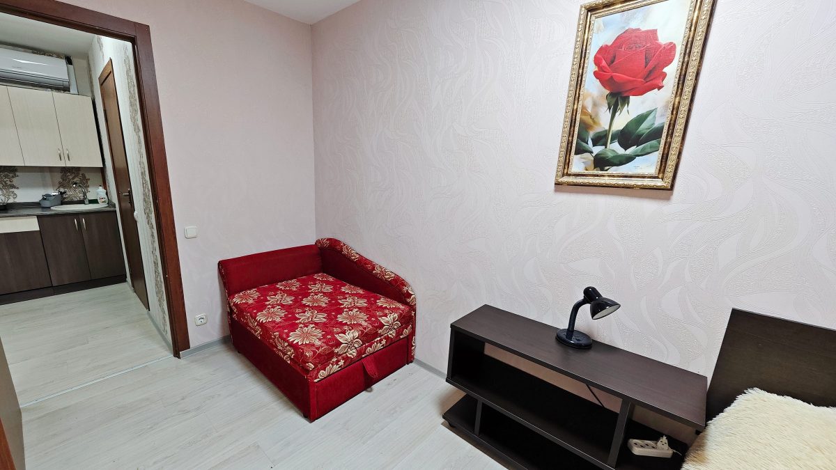 Малиновые апартаменты. Диван-кровать раскладывается в спальное место длиной 185 см